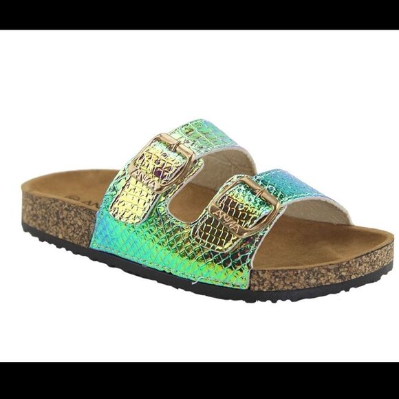 🔥MULTI HOLOGRAM DOUBLE BUCKLE SLIDE SANDALS 🔥 - Picture 1 of 1